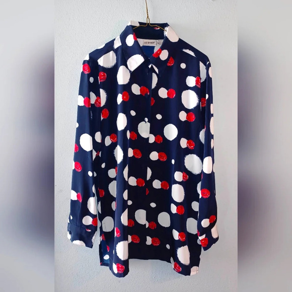 Liz Baker Tops - A Vintage Liz Baker Navy Blue Red White Blouse